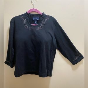 Denim&Co black cotton tee with mandarin collar